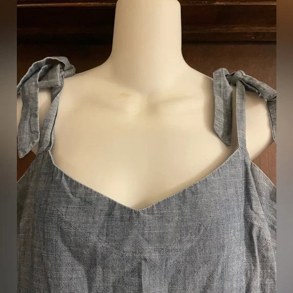 J. Crew Brand Women's XL Chambray Blue Denim Shoulder Tie Romper Style Dress - Picture 4 of 7